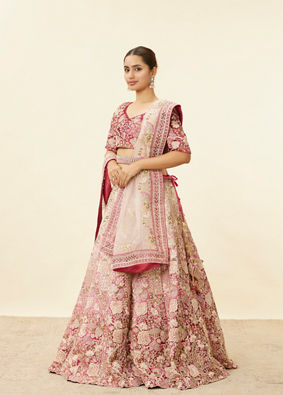 Berry Pink Floral Embroidered Lehenga image number 2